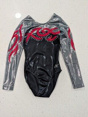 COMPETITION Alpha Gymnastics Leotard AXS Extra Small Gunmetal Red MYSTIQUE